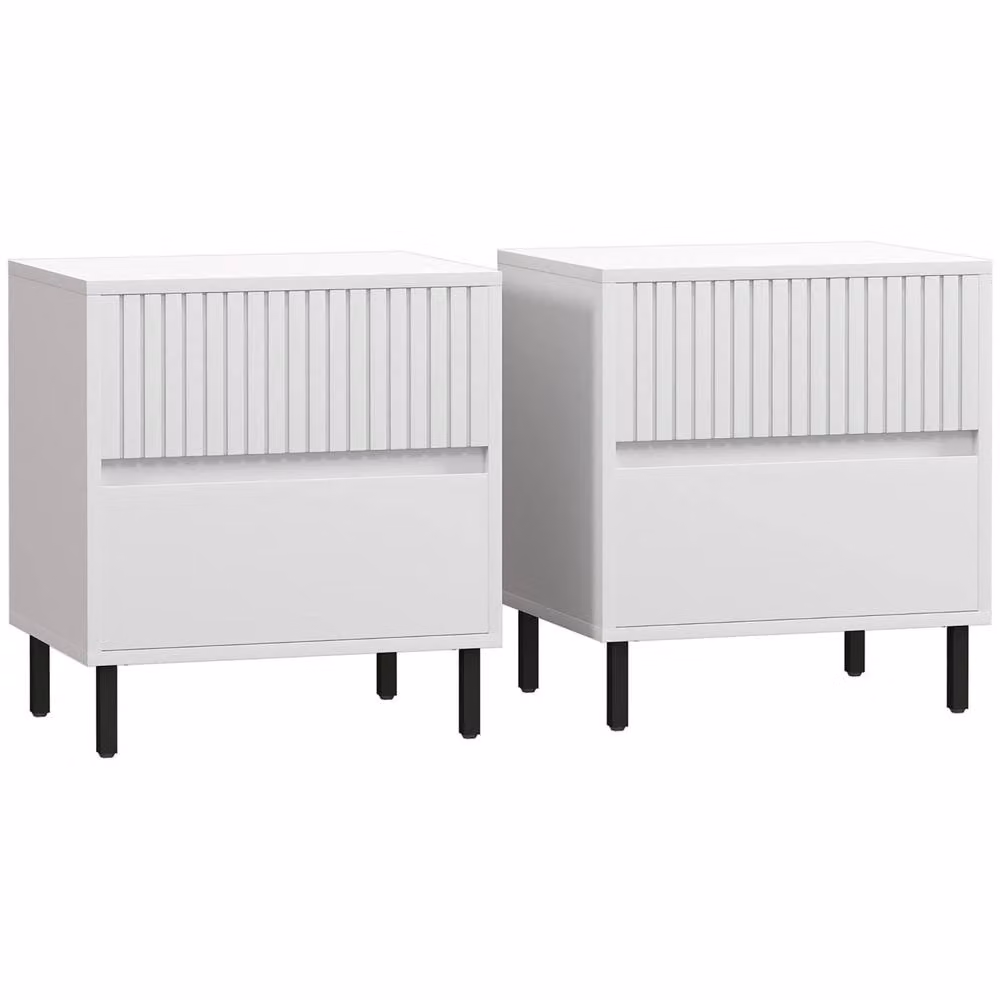 Wyld Haus Vadiro Set of 2 White Ribbed Bedside Tables with 2 Drawers – 2