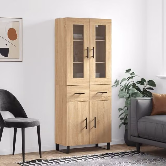 Berkfield Home Sonoma Oak Highboard in Brown, W/D/H: 69.5 x 34 x 180 cm