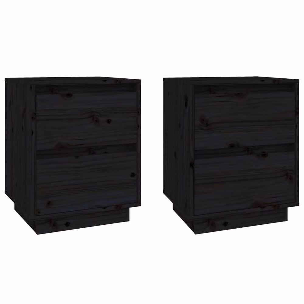 Berkfield Home Elegant Bedside Cabinets, Set of 2, Black Solid Pine Wood, W: 40 cm, D: 35 cm, H: 50 cm – 2