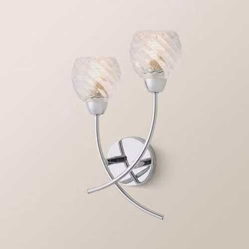 ValueLights Reyka Chrome 2 Way Up and Down Wall Light with Transparent Swirl Glass Shades in Silver – 1