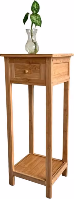 Furnold 2 Tier Tall Bamboo Side Table with Drawer in Natural Brown