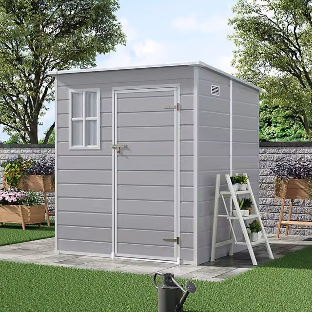 Breeins Grey Garden Storage Shed with Window and Pent Sloping Roof