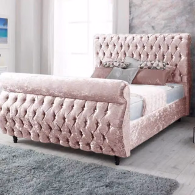 Stratus Interiors Majestic Swan Luxury Roll Top Bed Frame in Pink, Double Size (W/D/H: 140 x 200 cm)