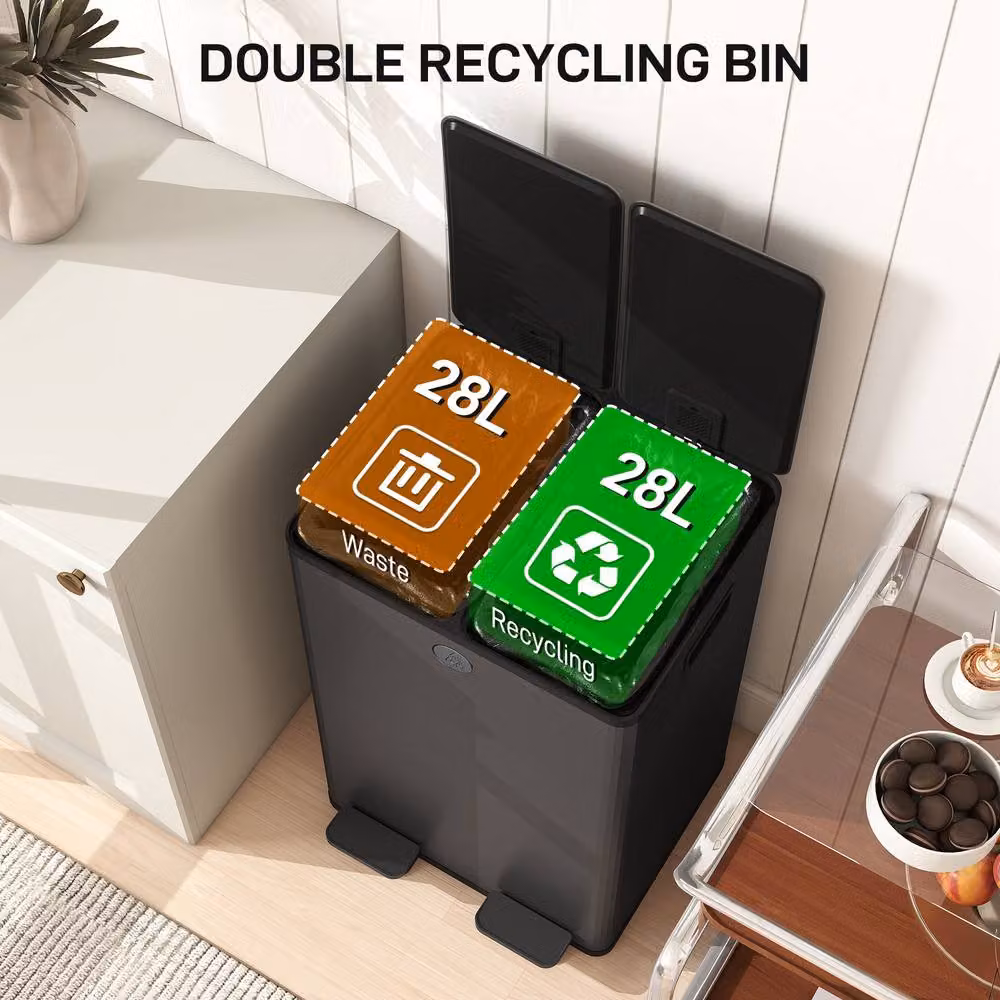 STILVORA 56L Dual Kitchen Bin with Pedal Lid and Soft Close, Black – 4