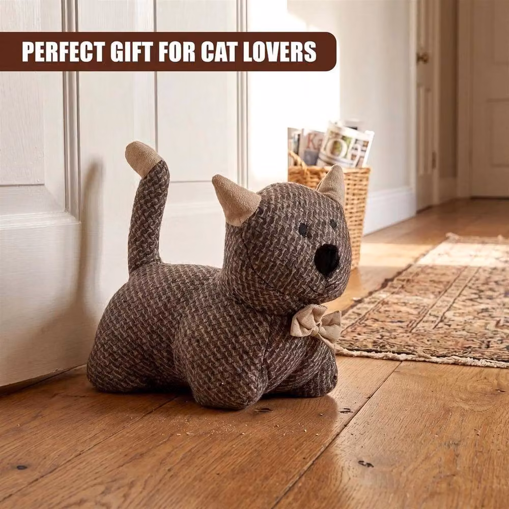 FLAVORA Grey Fabric Decorative Cat Weighted Door Stop – 5