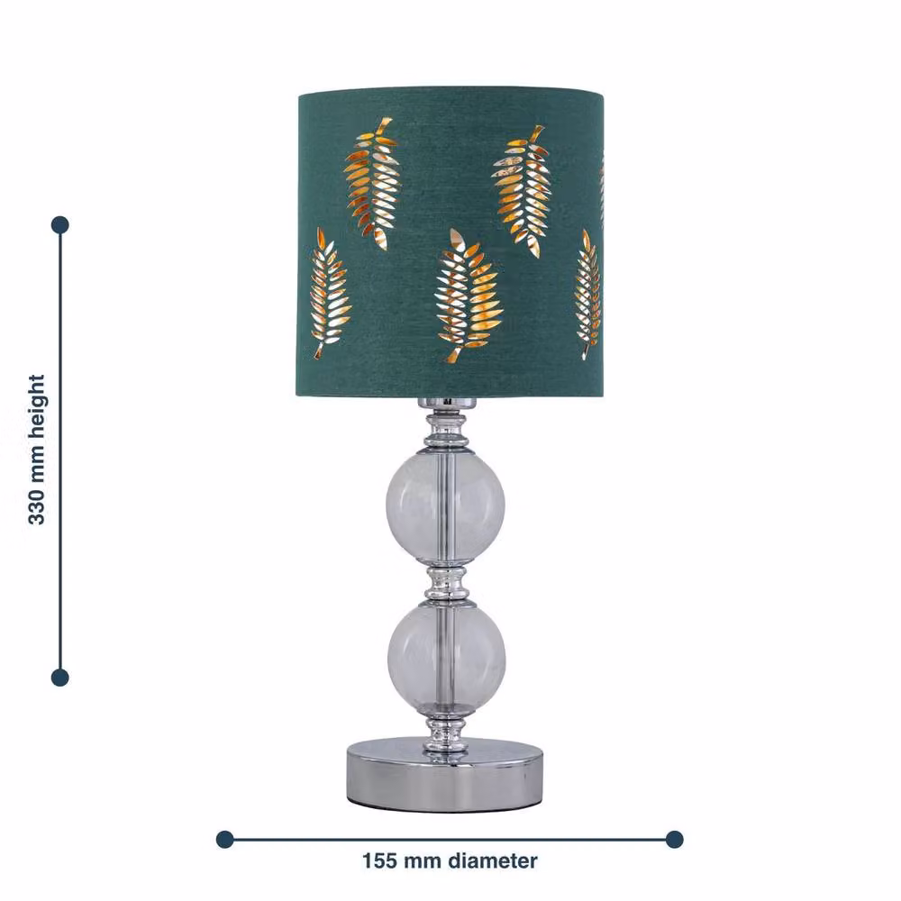 First Choice Lighting Chrome Two Ball Table Lamp with Green Fabric Fern Shade – 4