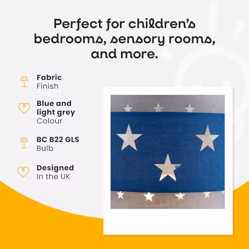 MiniSun Modern Blue and Grey Fabric Ceiling Light Shade with Star Design, Shade Width: 30 cm – 3