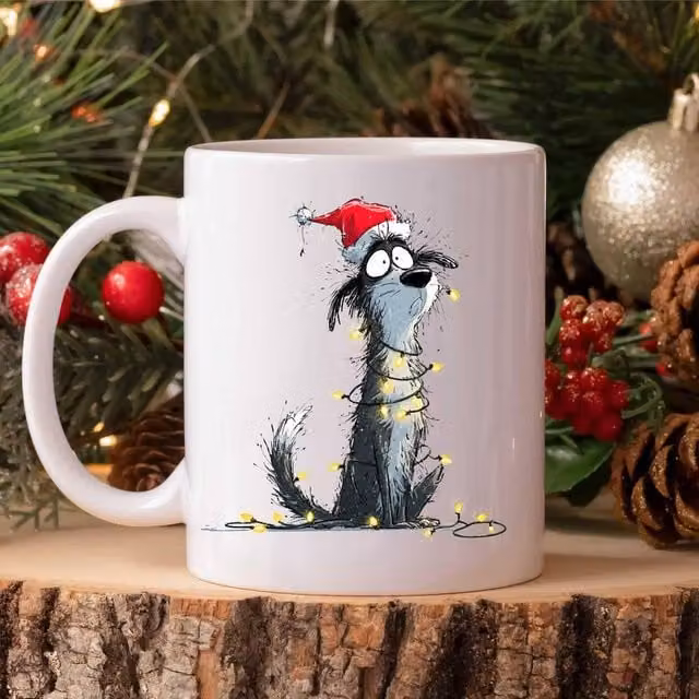 60 Second Makeover Terrier Christmas Lights Ceramic Mug in White – 1