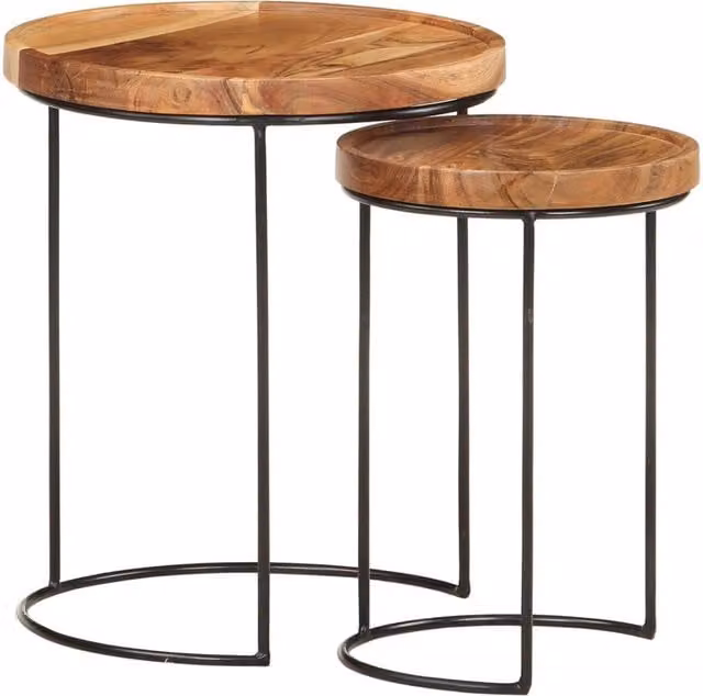 Berkfield Home 2 Piece Round Coffee Table Set in Brown Solid Acacia Wood and Steel