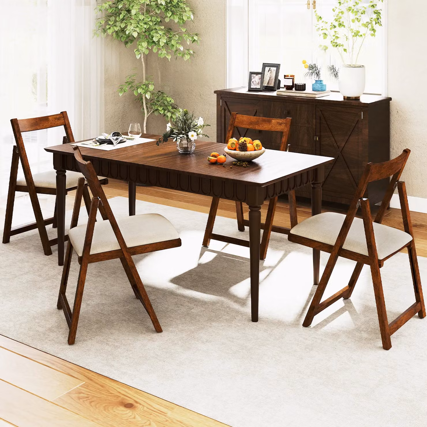 Costway Set of 4 Foldable Armless Dining Chairs in Walnut Brown with Fabric Upholstery – 3