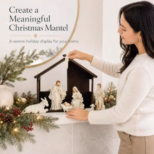 Belleek Living Classic Nativity Set, White and Gold Ceramic Tabletop Christmas Figurines, H 50.8 cm x W 40.64 cm x D 40.64 cm – 4