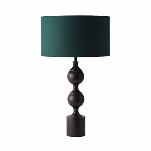 ValueLights Declan Metal Candlestick Table Lamp with Green Fabric Drum Shade and Bulb – 2
