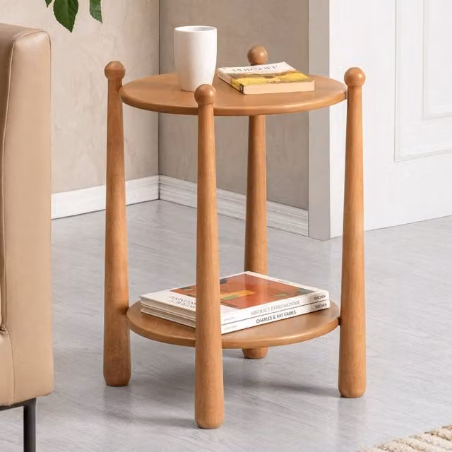 MH London Modern Round Solid Wood Side Table in Brown