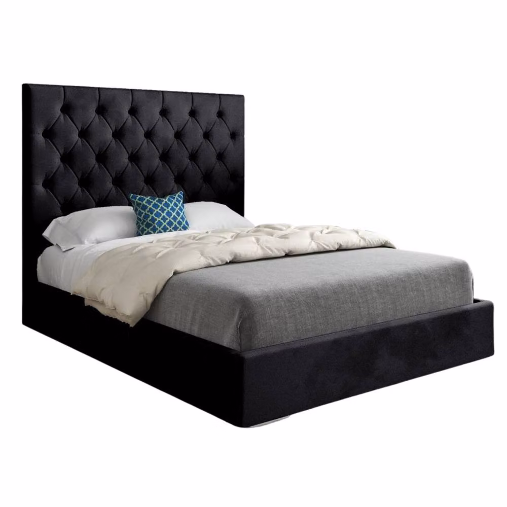 Casani Crantock Chesterfield Upholstered Velvet Bed Frame, Black, W/D/H: 90 x 200 cm – 2