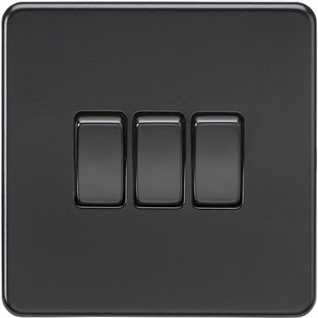 Knightsbridge Screwless 10AX 3G 2-Way Flush Switch in Matt Black with Black Rockers