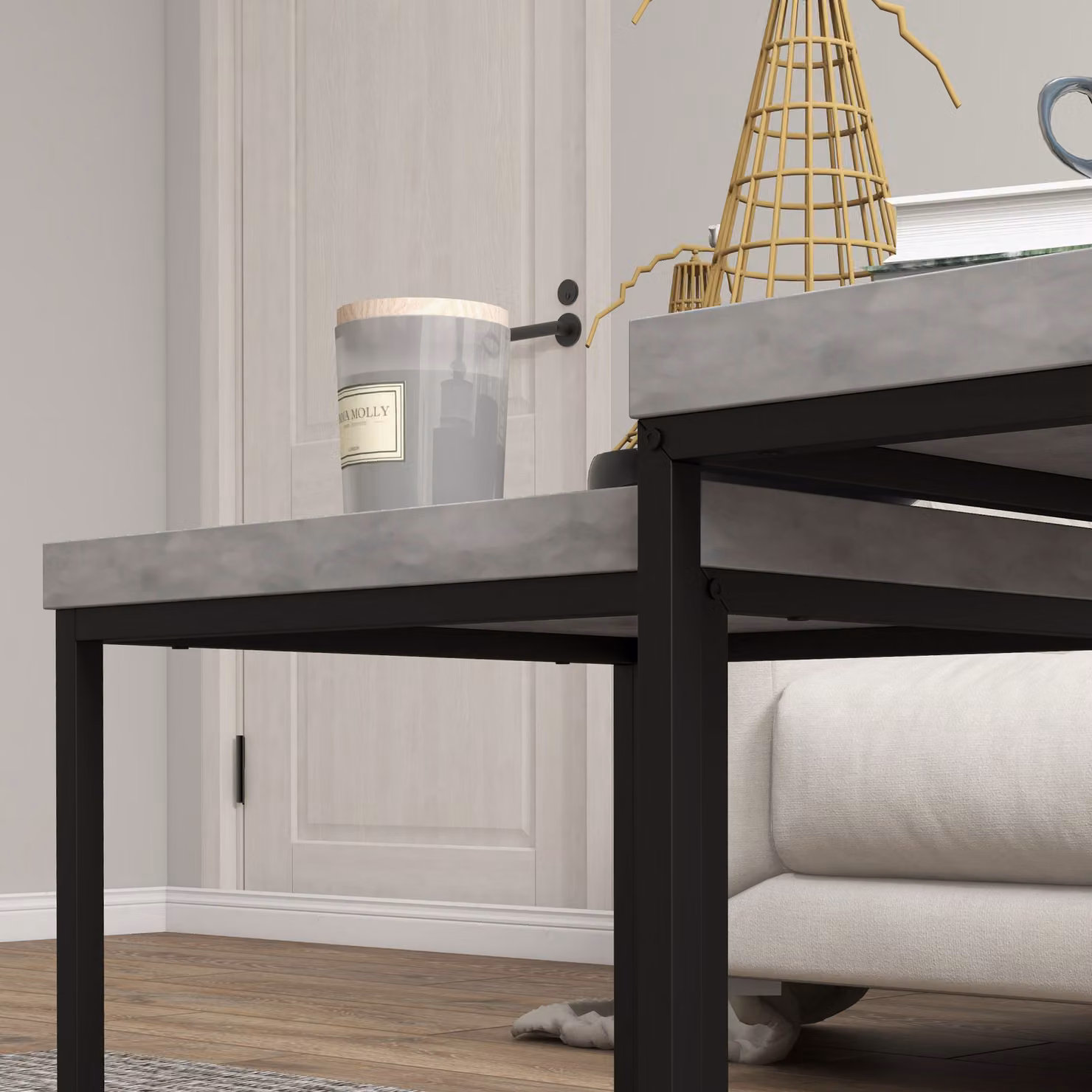 HOMCOM Nest of 2 Grey Coffee Tables with 3.5cm Thick Composite Tabletop – 5