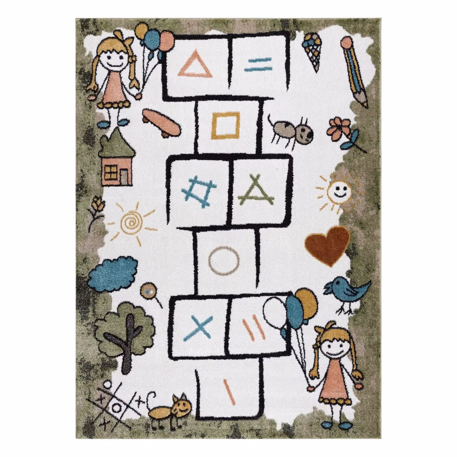 RugsX Fun Kids Motif Rectangular Rug in Green and Multicolour, W: 140 cm, L: 190 cm – 2