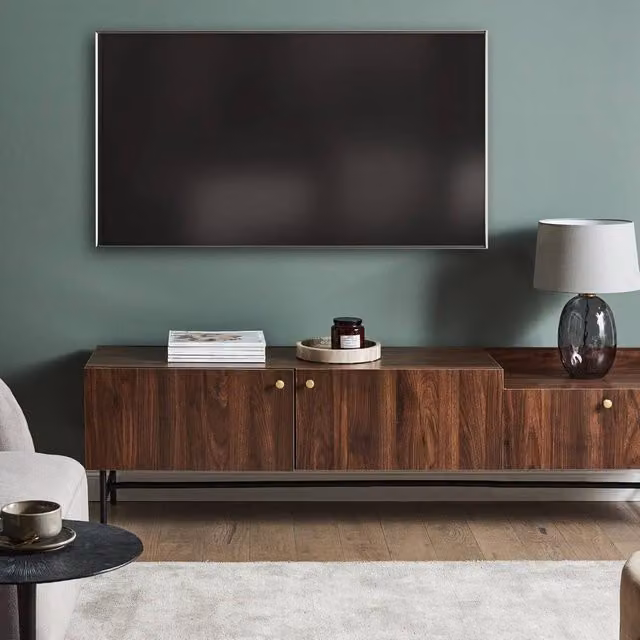 Wyld and Coco Heritage Home Dark Brown TV Stand with Metal Legs, 2 Doors and Central Drawer