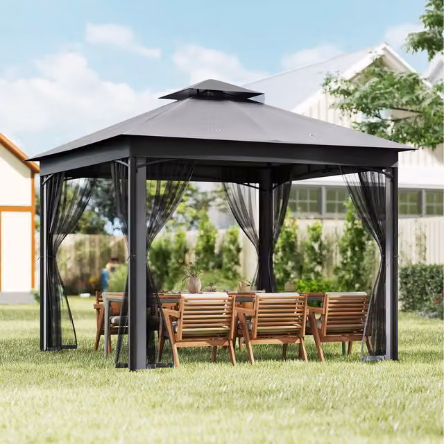 Costway Grey Double-Roof Patio Gazebo Canopy Tent