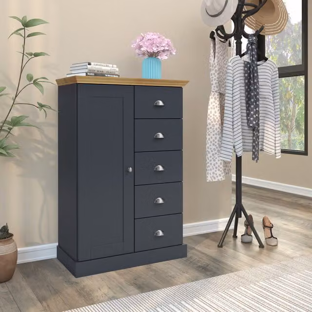 Dorel Home Modern Anthracite and Brown Bedroom Chest in MDF and Metal