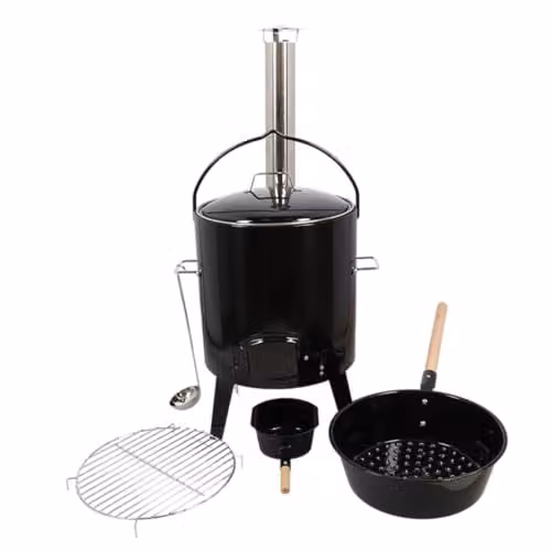 Esschert Portable Outdoor Stove Set with Lid and Saucepan in Black