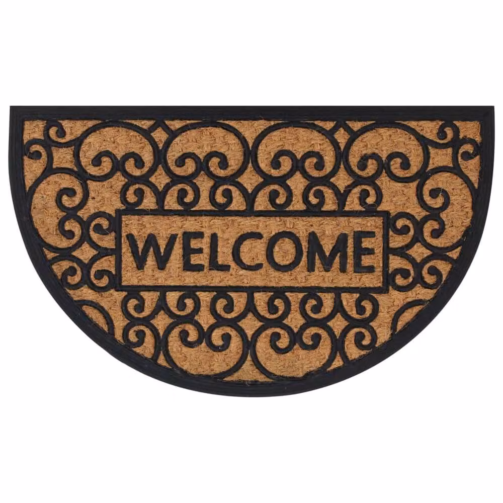 Berkfield Home Semicircular Half Round Door Mat in Brown, Rubber and Coir, W: 75 cm, D: 45 cm – 2