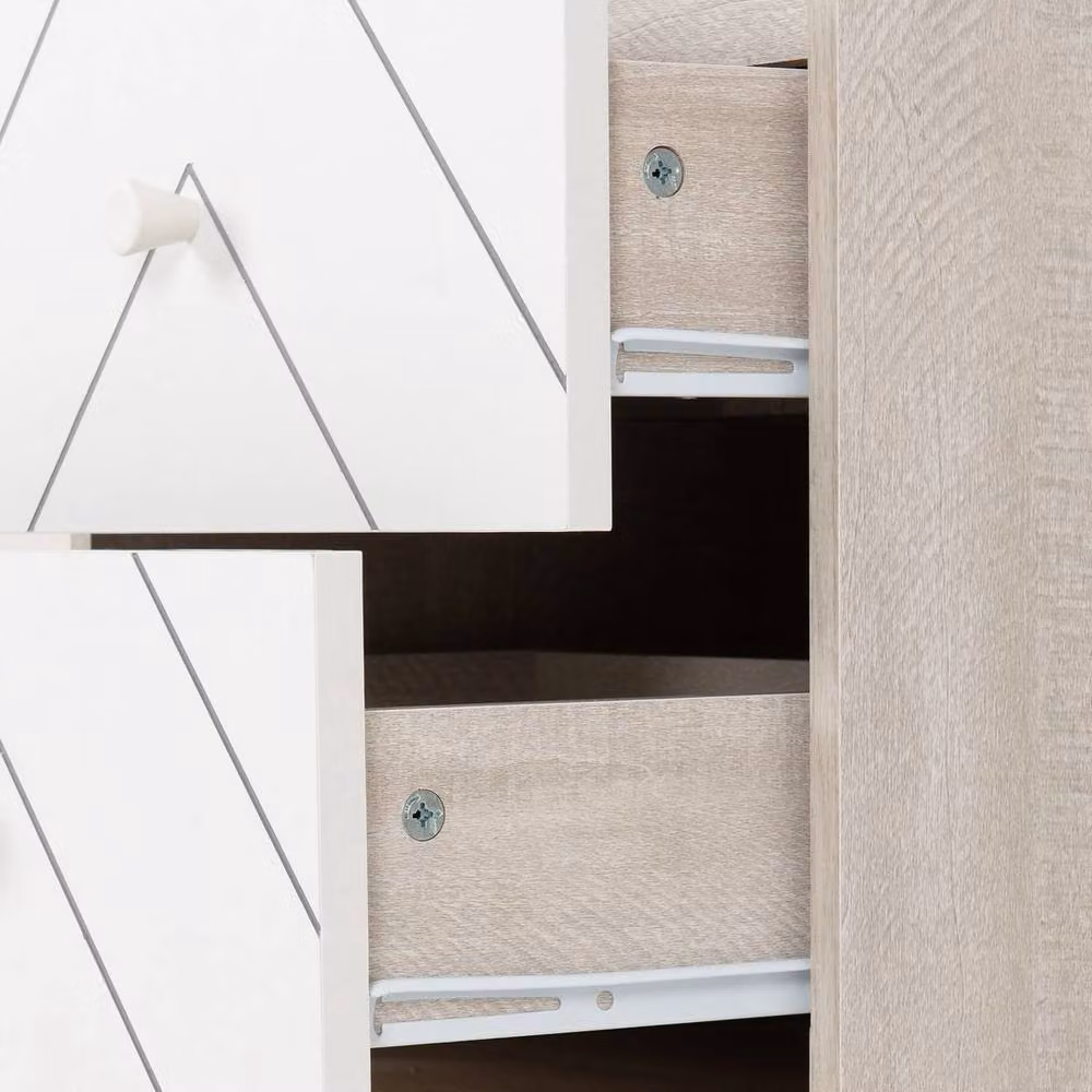 FORGEVIO Modern 2 Drawer Bedside Cabinet with Geometric Pattern in Grey, White and Multicolour – 2