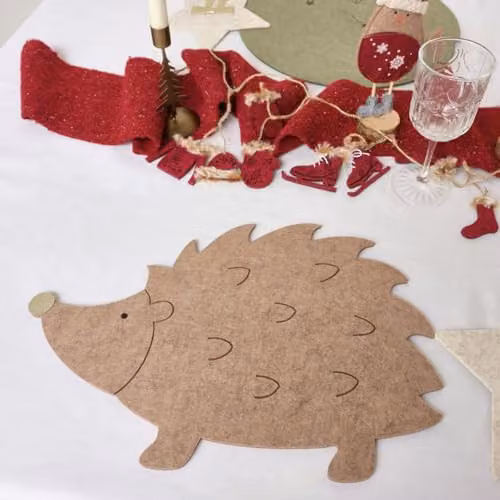 Melody Maison Set of 4 Brown Hedgehog Shaped Felt Christmas Placemats