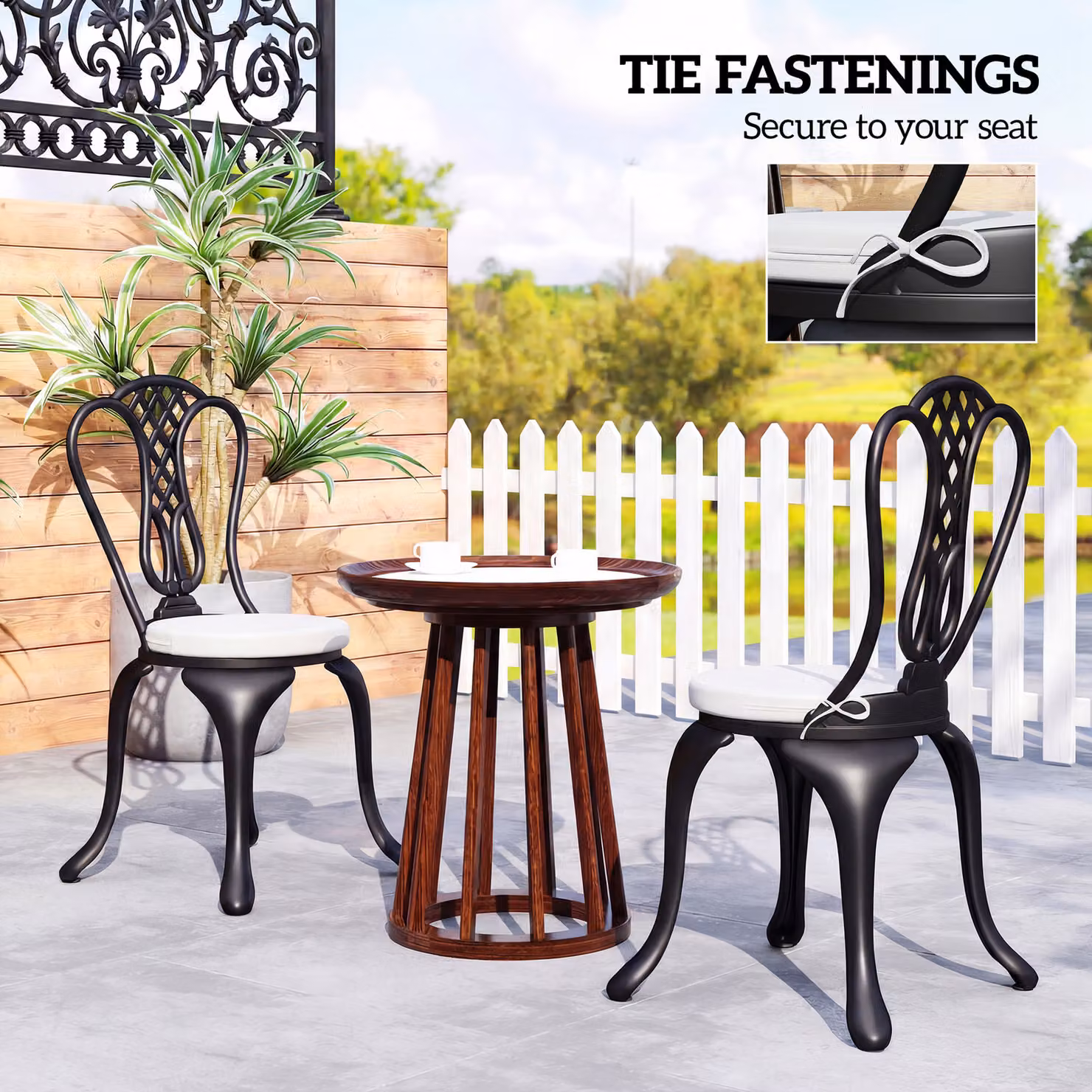 Outsunny Set of 4 White Round Outdoor Bistro Chair Cushions with Removable, Water-Repellent and UV-Resistant Covers, W/D/H: 41 x 41 x 5 cm – 3