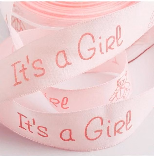 KDMD Pale pink satin ribbon with teddy, Width: 2.5 cm, Length: 20 m
