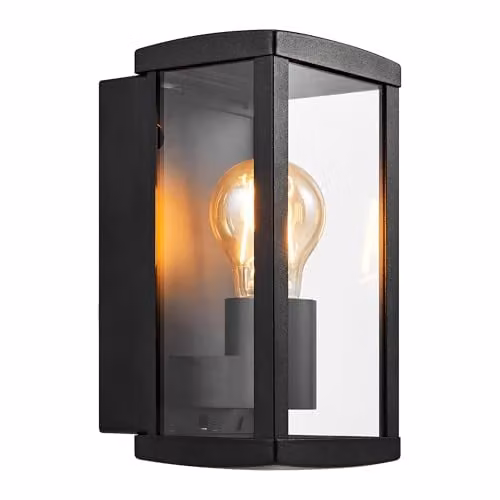 Nordlux Luchy Modern Outdoor Wall Lantern in Black Metal and Glass, E27, IP44