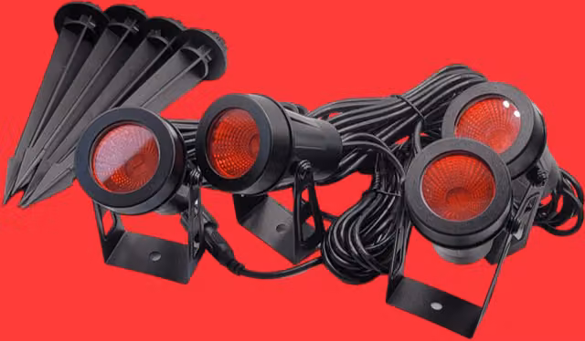 Lighting Legends 4 in 1 LED Colour Garden Landscape Up Spotlights with Ground Spike, Red