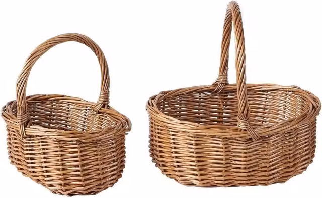 VOGREX Brown Wicker Rattan Baskets with Handles, Set of 2 – 1