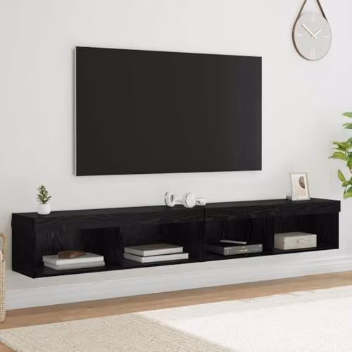 vidaXL 2-Piece Minimalist Black Oak TV Cabinet Set with Integrated Lighting and Media Compartments – 2