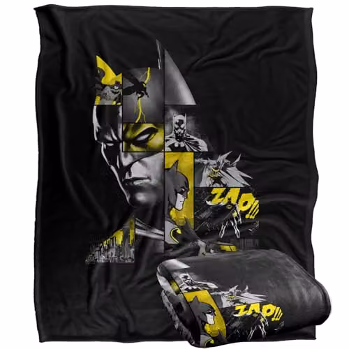 LOGOVISION Batman Panel Portrait and Batmobile Super Soft Fleece Throw Blanket, Multicolour, W: 152 cm, D: 127 cm – 1