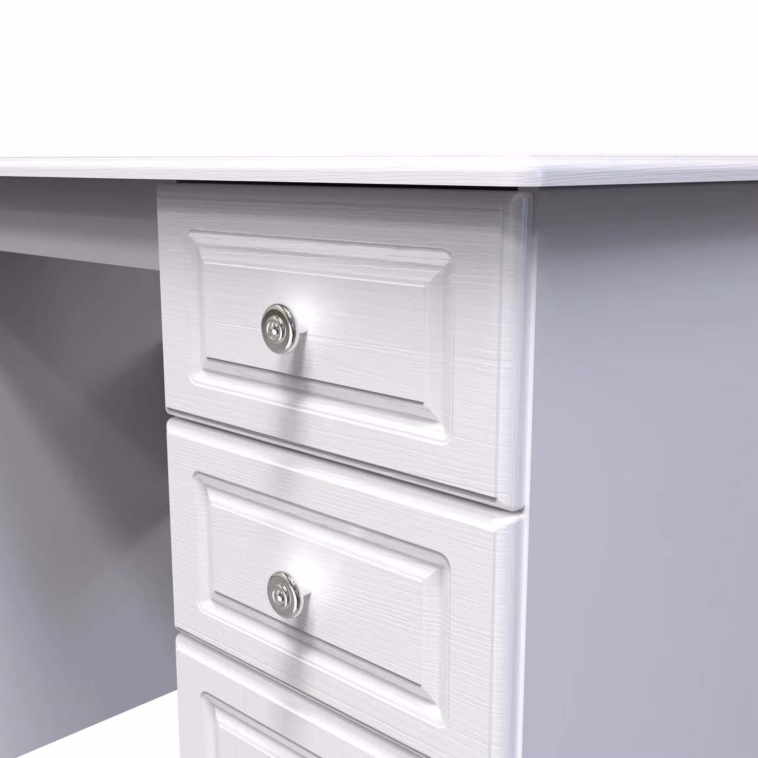 Ready Assembled 2 U Stirling 6 Drawer Kneehole Desk in Off-White – 2