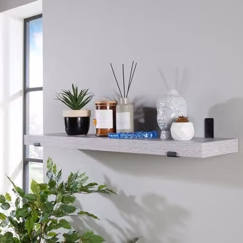 Core Products Chunky Shelf Kit in Grey Oak Effect with Metal Sit On Brackets, W: 80 cm, D: 20 cm – 1