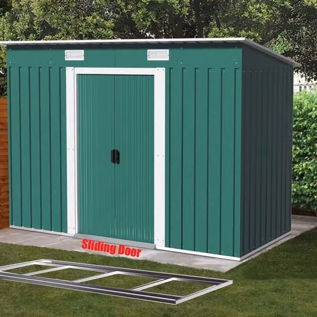 NESTLUNE Green Metal Garden Storage Shed with Double Doors and Foundation – 1