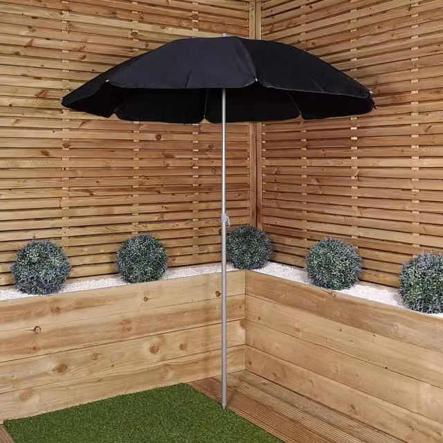Samuel Alexander Lightweight Garden Parasol with Black Canopy - Black, H: 194 cm, W: 150 cm