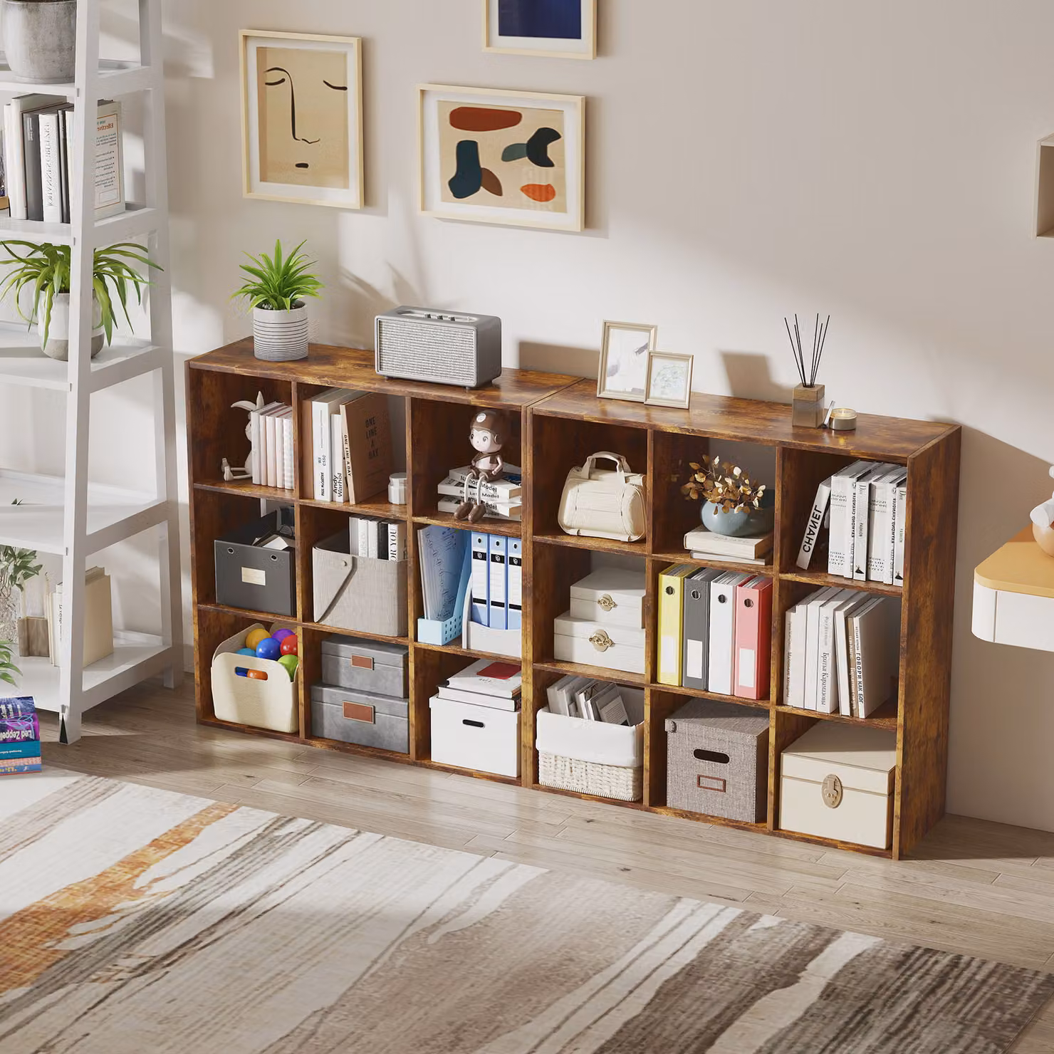 HOMCOM 3-tier 9 Cube Storage Unit and Bookcase Organiser in Rustic Brown – 7