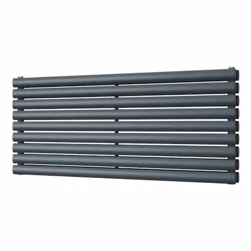 UK Radiators Omeara Axis Anthracite Elliptical Tube Horizontal Designer Double Panel Radiator W: 120 cm, H: 52.2 cm – 2