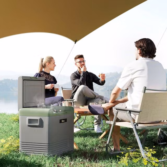 Outsunny Portable Car Refrigerator and Freezer, 50L, Green and Grey