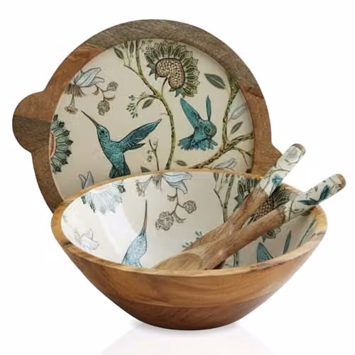 Hartsmede Mango Wood Salad Bowl with Lid and Spoons, Brown, Diameter: 30 cm