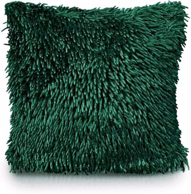 Velosso Modern Square Shaggy Chenille Cushion in Green