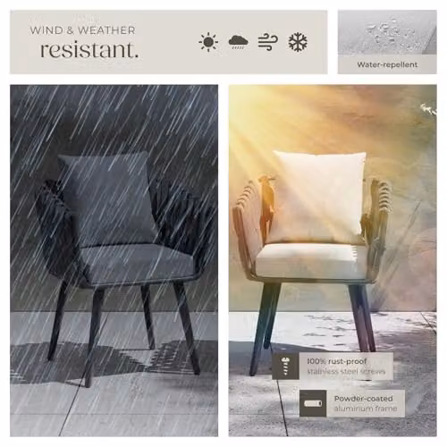 tectake Set of 2 Grey Rope Design Garden Chairs with Aluminium Frame and Cushions – 7