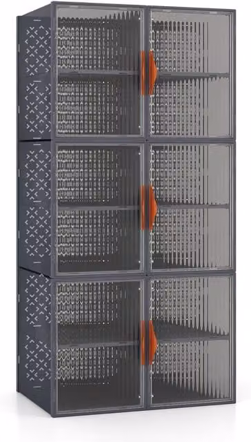 Costway 6 Pack Stackable Shoe Storage Boxes, 12-Grid Grey and Transparent Plastic Storage Bins