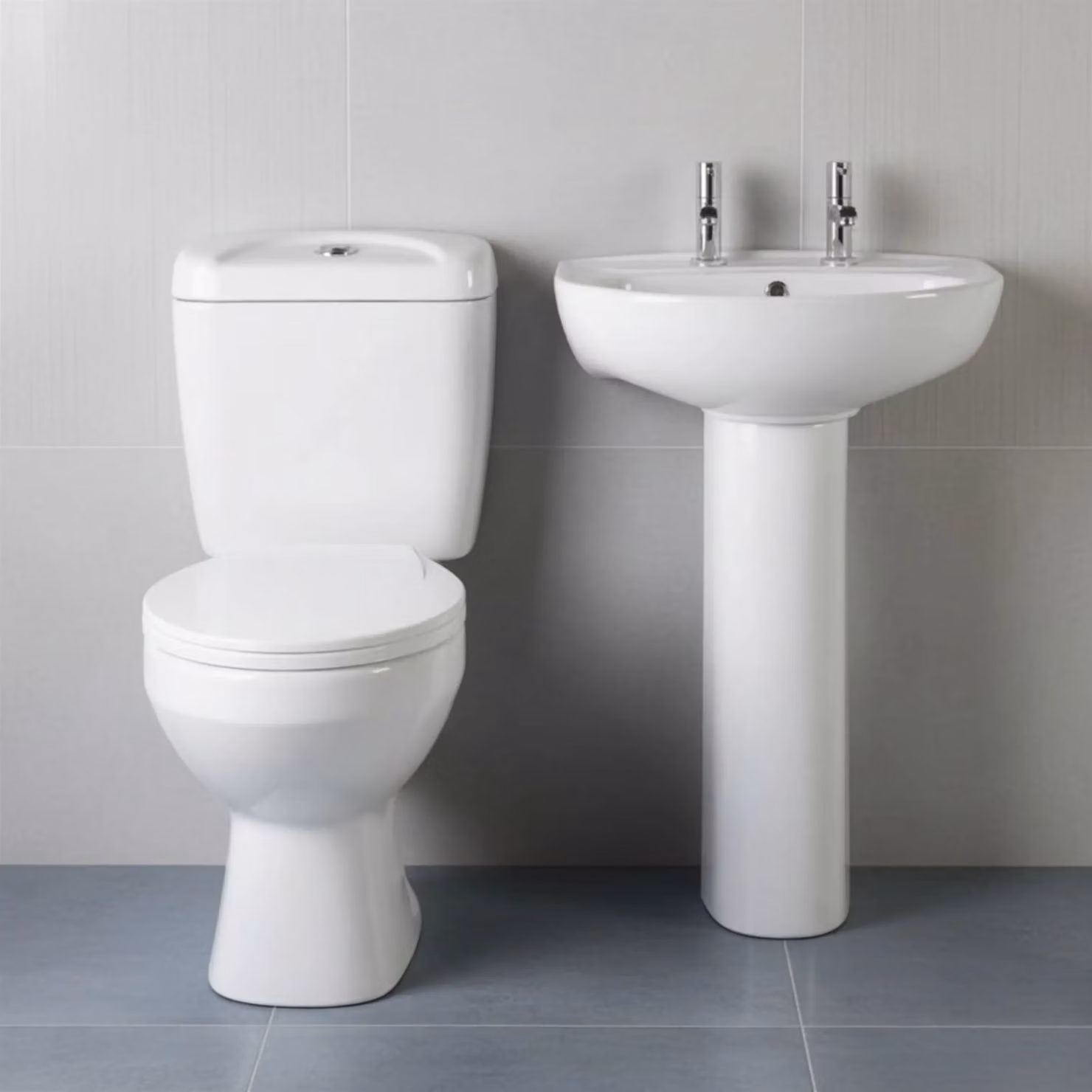 Balterley Adley Close Coupled Toilet Suite with Dual Flush and 550mm Full Pedestal in White – 2