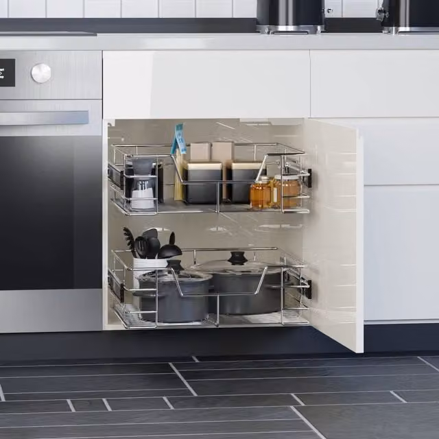 Livingandhome 2-Piece Metal Pull Out Under Shelf Kitchen Storage Baskets in Silver