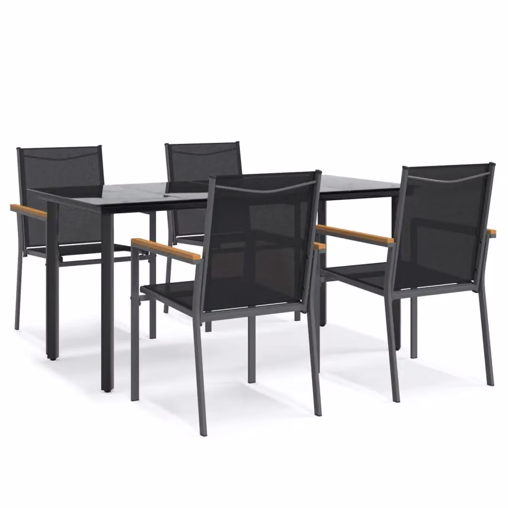 Berkfield Home 5 Piece Garden Dining Set in Black Textilene and Steel – 2