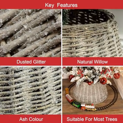 The Christmas Workshop 70259 Glittery Ash Grey Natural Willow Christmas Tree Skirt, H 28 cm x W 50 cm x D 33 cm – 3